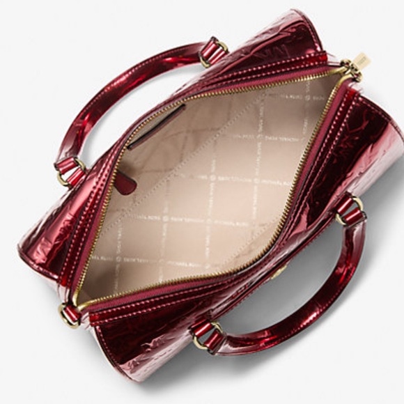 MICHAEL KORS Jet Set Medium Metallic Logo Debossed Satchel
Cherry 
NWT - Picture 4 of 16